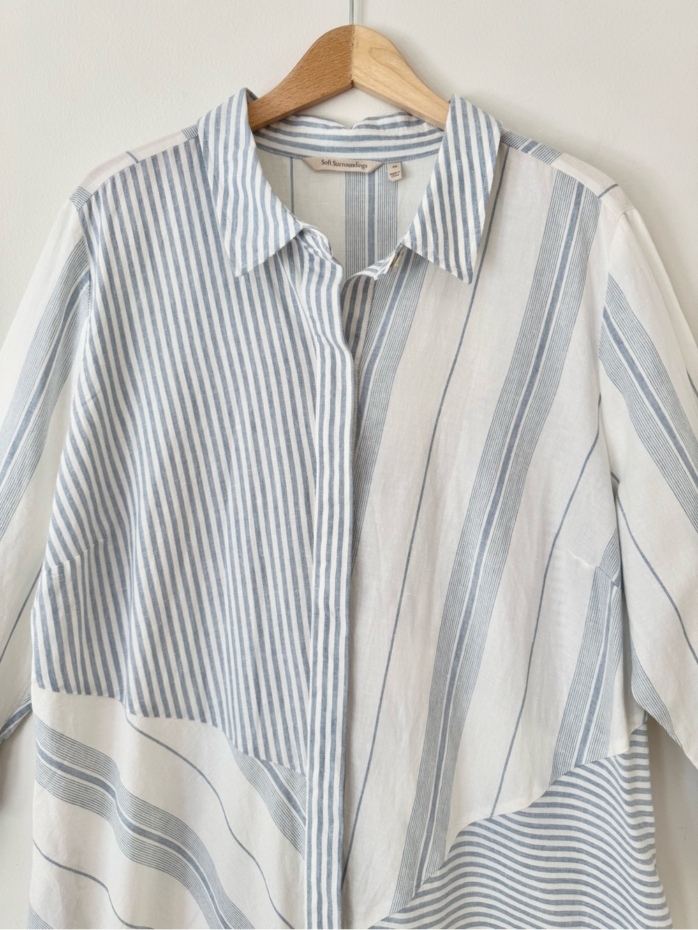 Soft Surroundings Seaport Linen Blue and White Striped Midi Shirt Dress, Size 2X - Picture 9 of 15